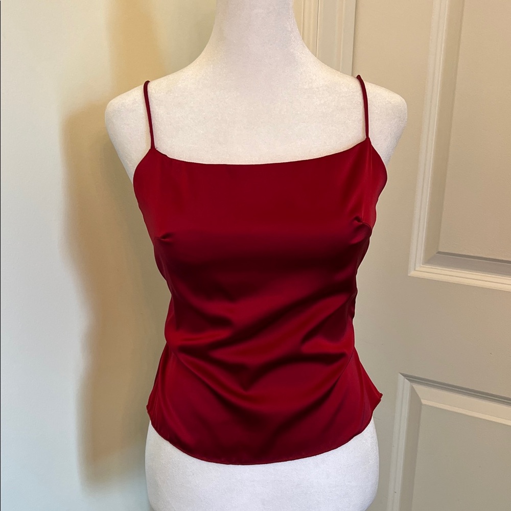 Elegant Red Satin Open Back Juniors Top S